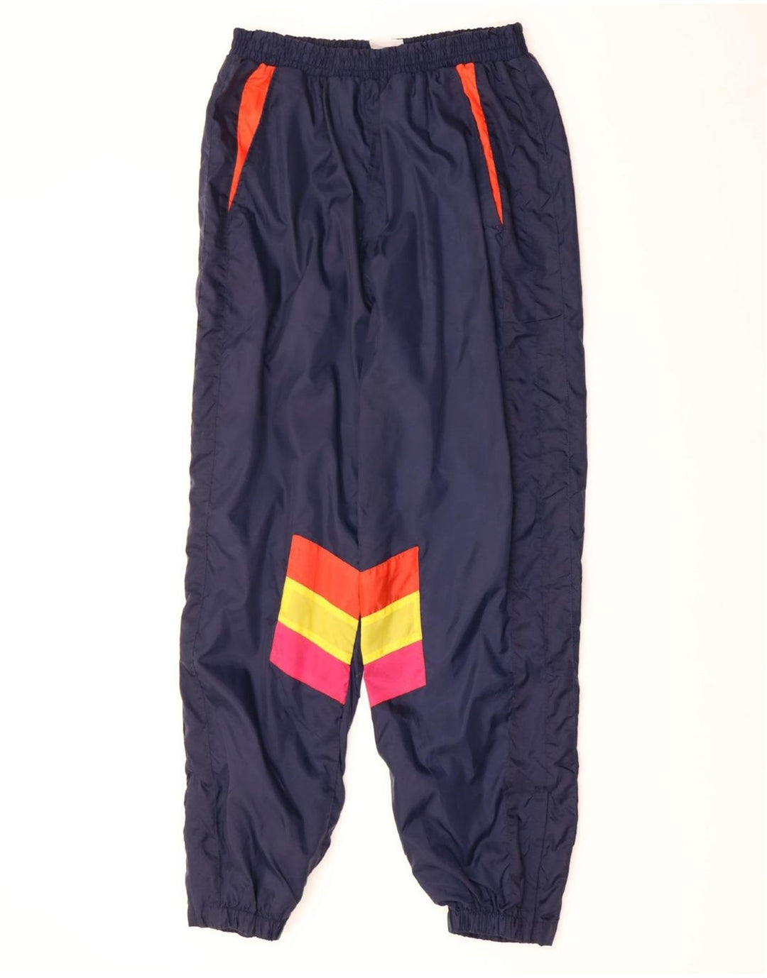 VINTAGE Mens Tracksuit Trousers Joggers Medium Navy Blue Colourblock