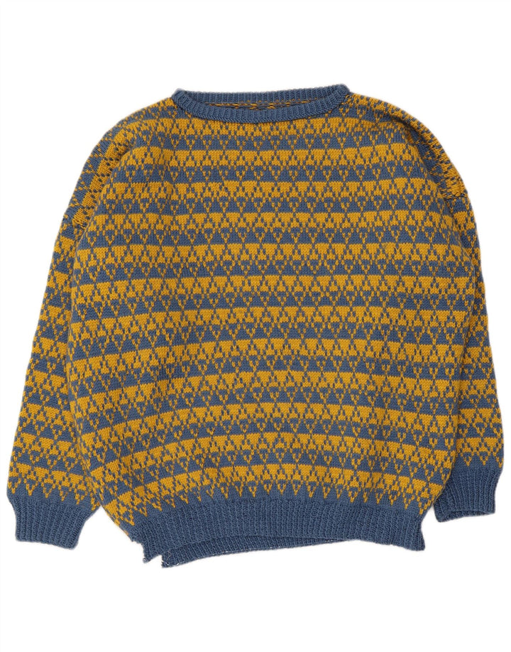 Pulover vintage pentru bărbați cu gât de barcă, mare, albastru, geometric
