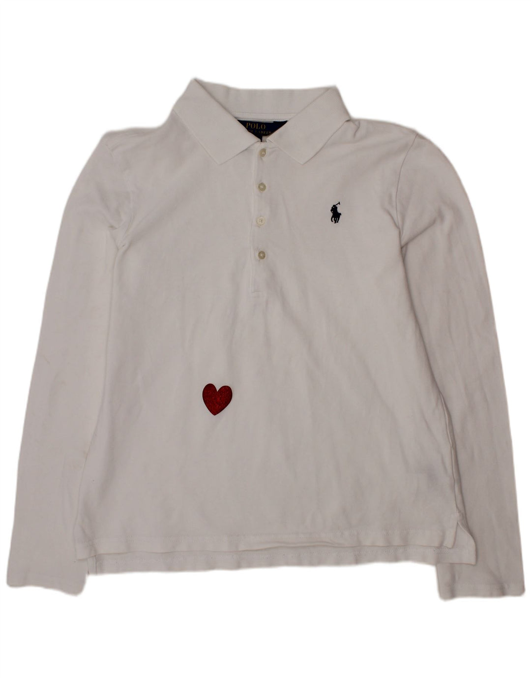 POLO RALPH LAUREN Tricou Polo Fete 12-13 Ani Inimă Mare Bumbac Alb