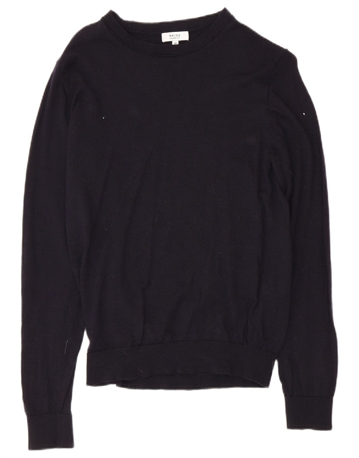 Pulover REISS pentru femei cu gât de barcă UK 12 Mediu Lână bleumarin