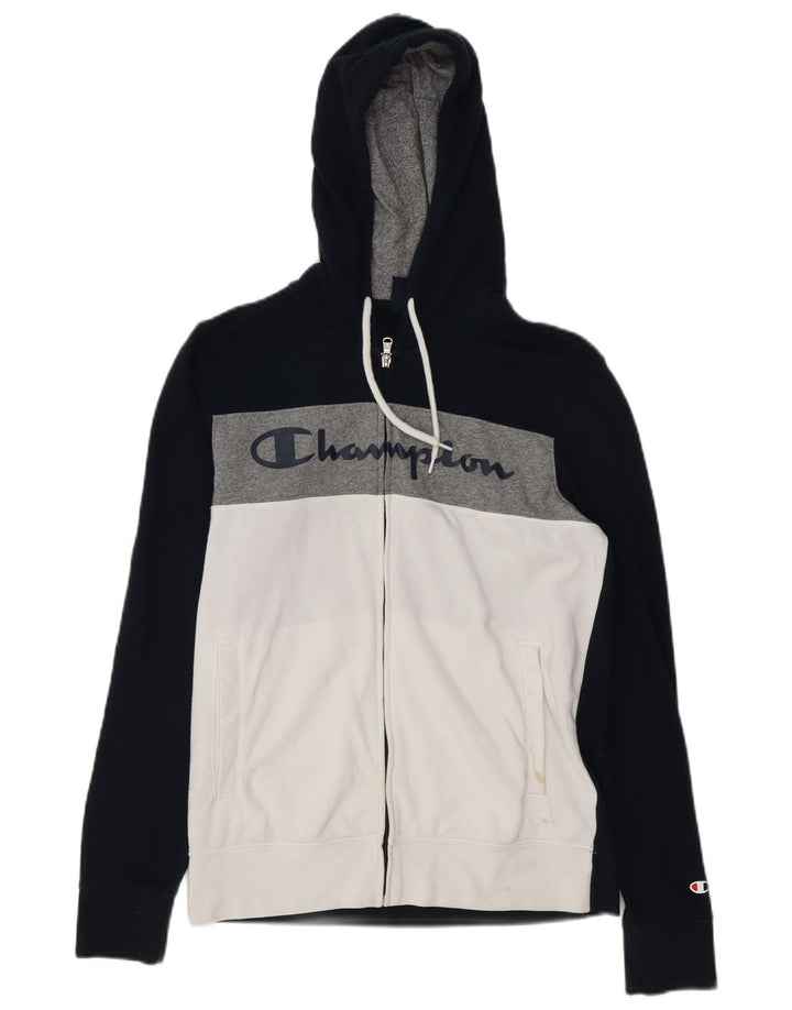 Pulover cu glugă cu fermoar grafic Champion pentru bărbați, albastru mic, color block