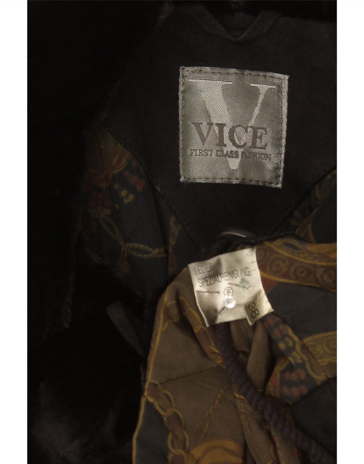 Pardesiu supradimensionat din piele intoarsa vintage pentru femei EU 38, piele medie neagra