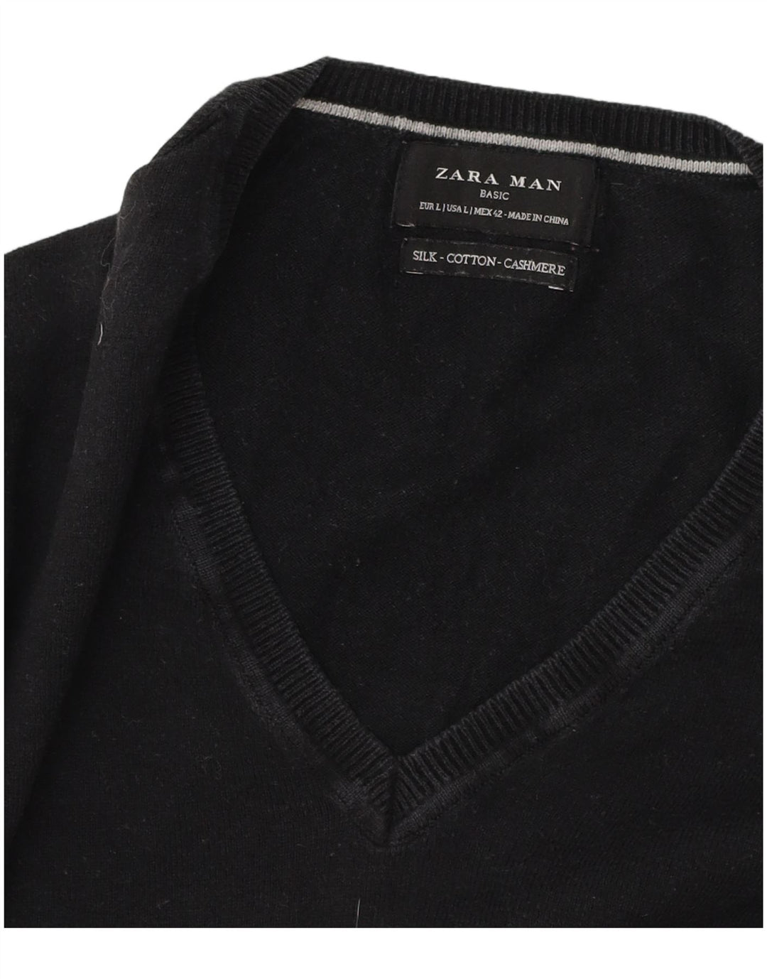 Pulover pentru bărbați Zara, cu decolteu în V, mare, negru, bumbac