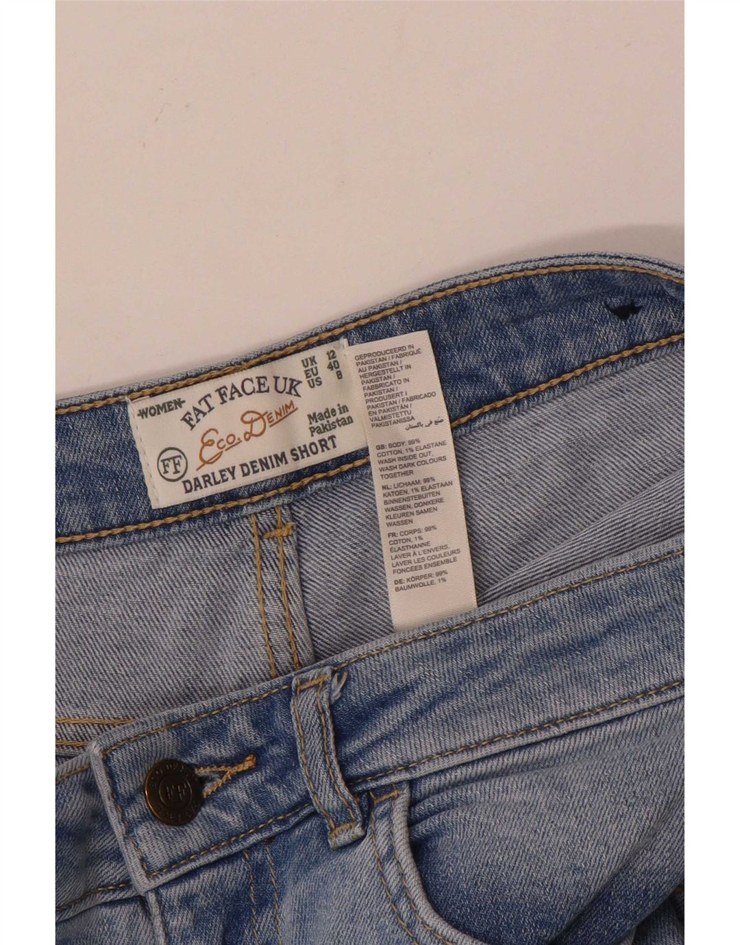 Pantaloni scurți din denim învechit pentru femei Fat Face UK 12 Medium W30 Bumbac albastru