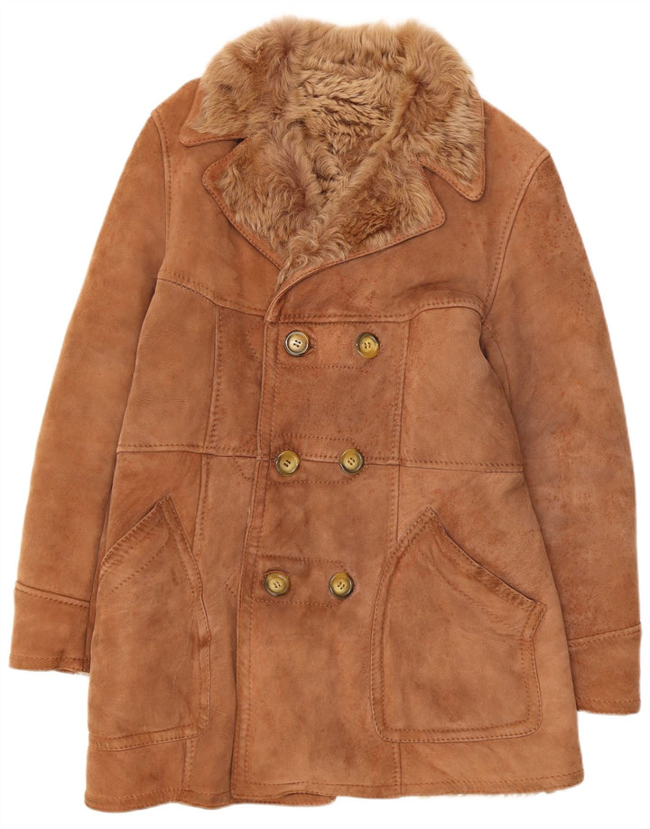 Palton vintage pentru femei din shearling IT 48 XL bej