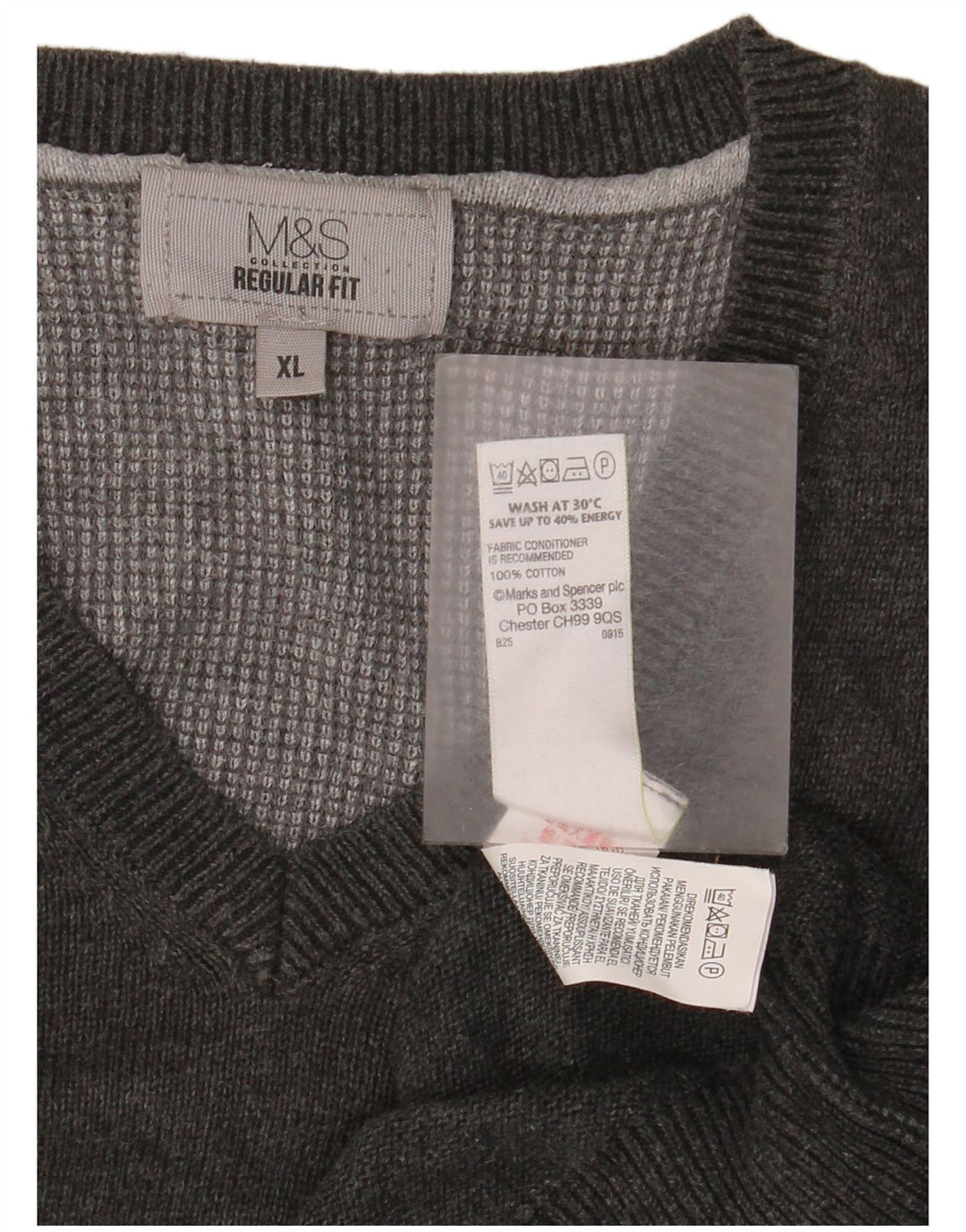 Pulover cu decolteu în V Marks & Spencer pentru bărbați, bumbac gri XL