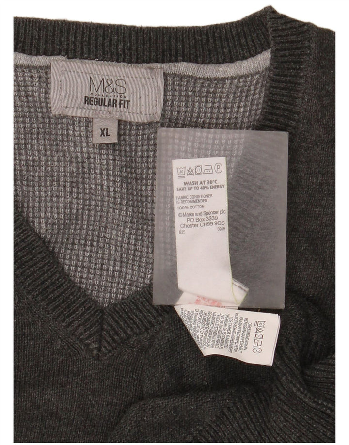 Pulover cu decolteu în V Marks & Spencer pentru bărbați, bumbac gri XL