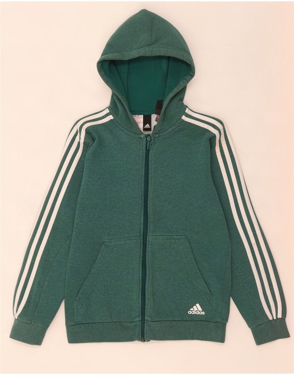 Adidas Boys Zip Hoodie Sweater 13-14 Years Green Cotton