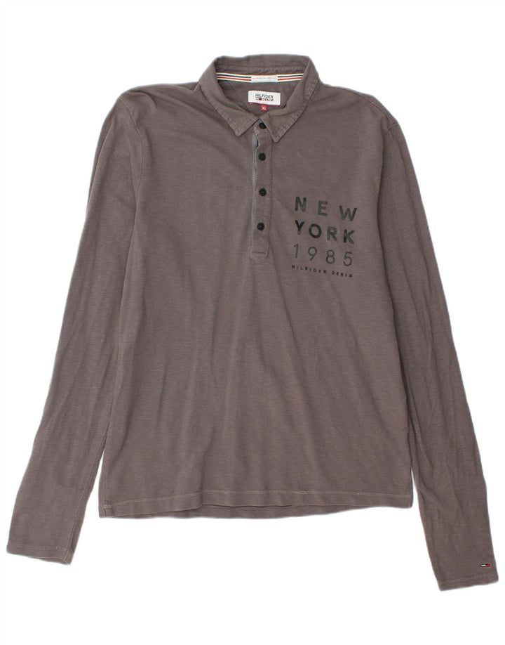 TOMMY HILFIGER Tricou polo cu mânecă lungă pentru bărbați, XL, gri