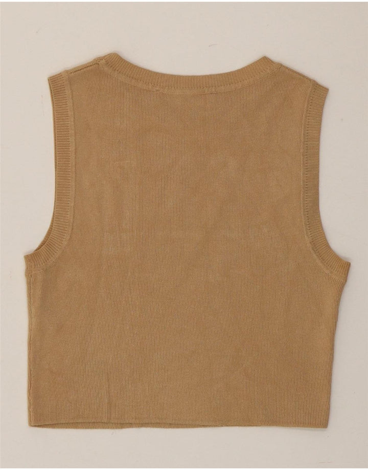 Zara femei Crop Vest Tank Top UK 12 Medium Brown Viscose