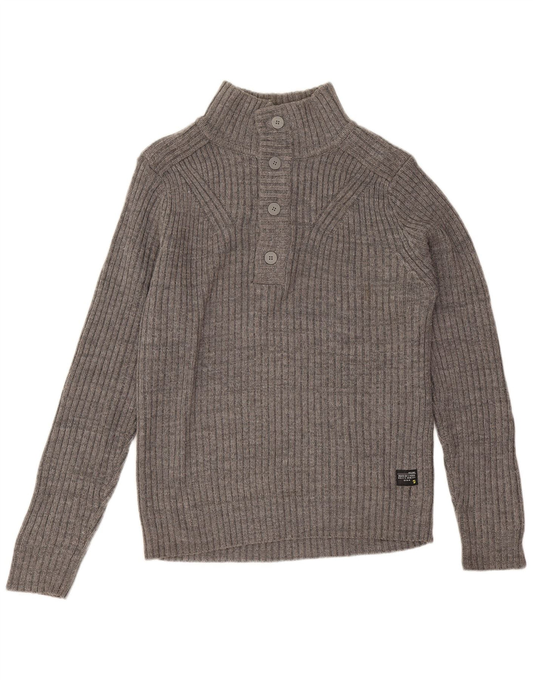 Jack & Jones Pulover pentru bărbați cu gât cu nasturi, bumbac mare, gri