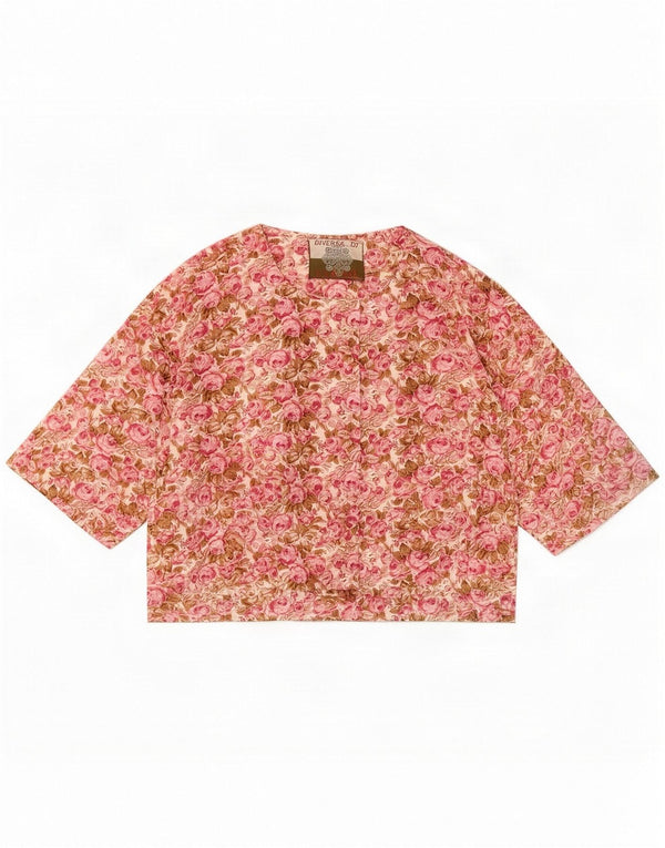 Bluză de epocă pentru femei cu mânecă scurtă, cu mânecă scurtă, UK 14 Medium Pink Floral