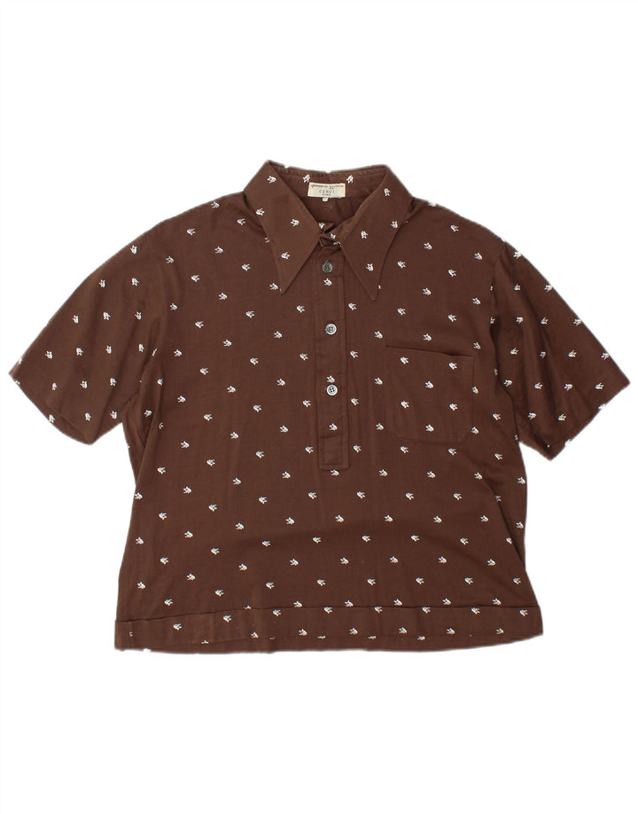 VINTAGE Cămașă pulover cu mânecă scurtă pentru femei IT 52 2XL Maro Geometric