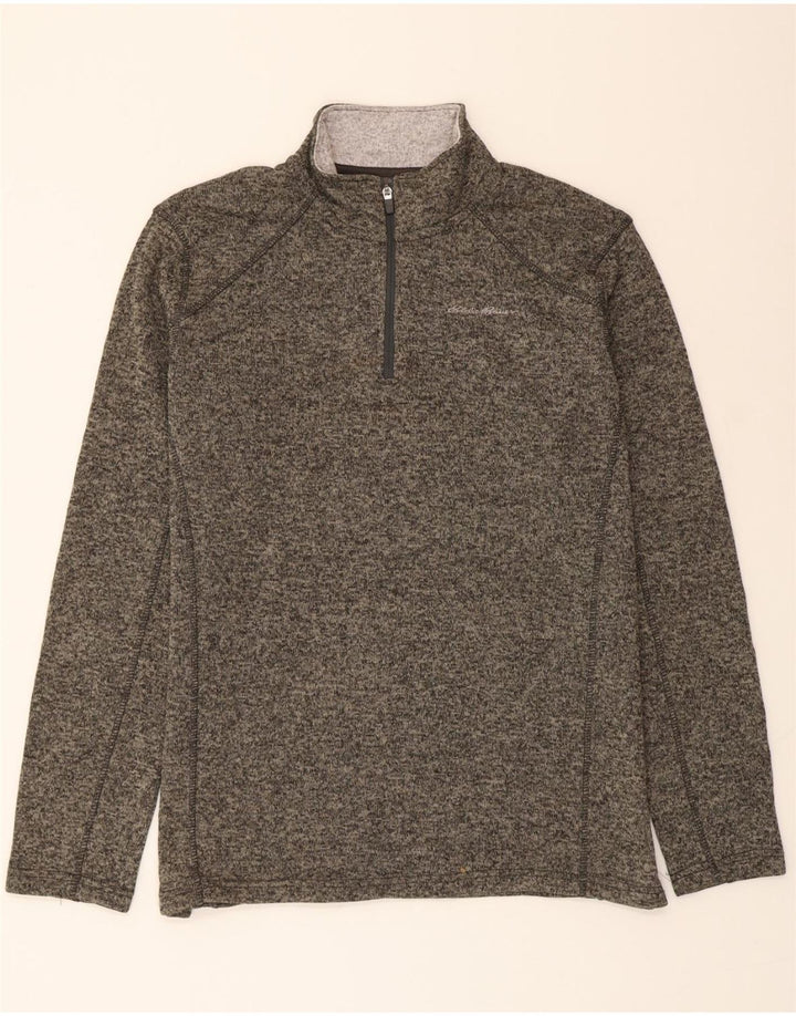 EDDIE BAUER Mens Zip Neck Sweatshirt Jumper Large Grey Flecked Polyester Vintage Eddie Bauer and Second-Hand Eddie Bauer from Messina Hembry 