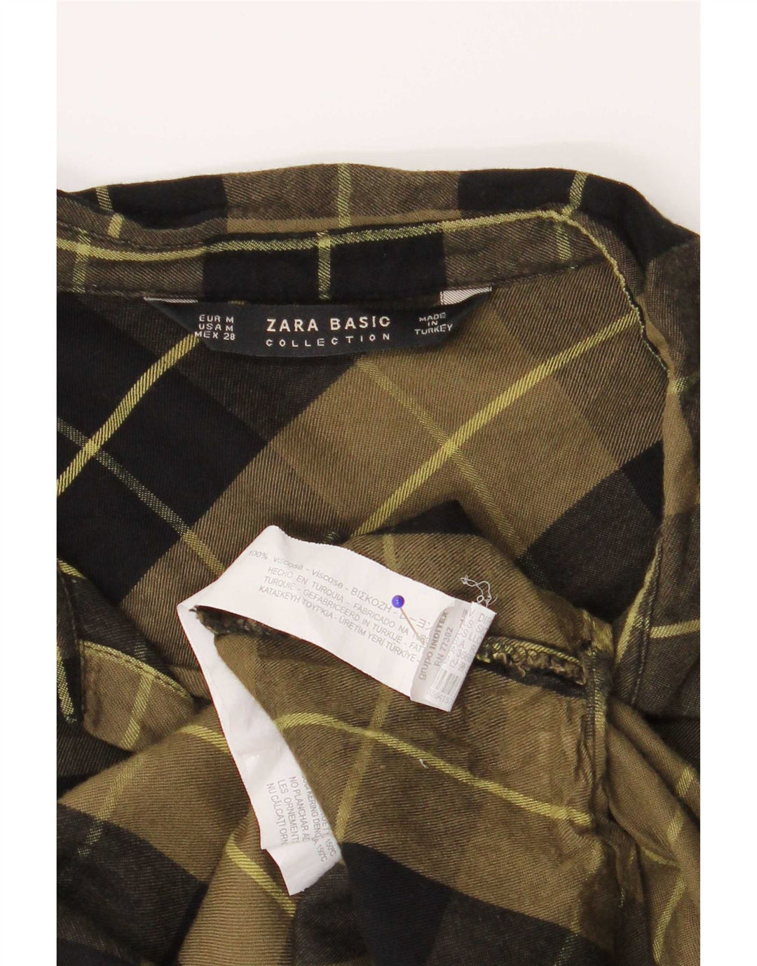 Cămașă de flanel pentru femei Zara UK 14 Medium Green Check Viscose