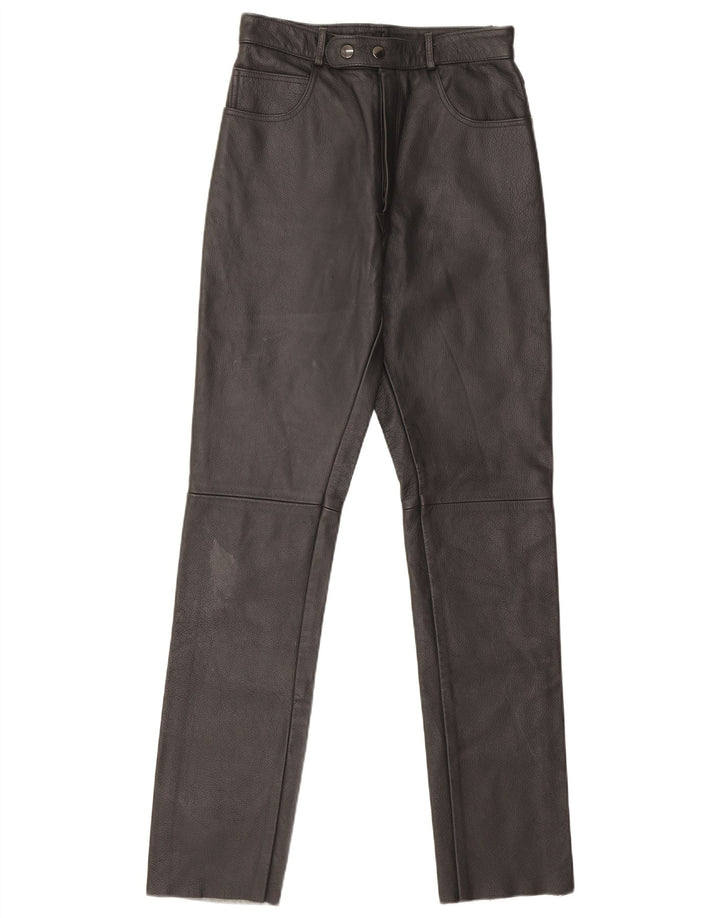 Pantaloni drepți din piele vintage pentru femei W26 L32 negri
