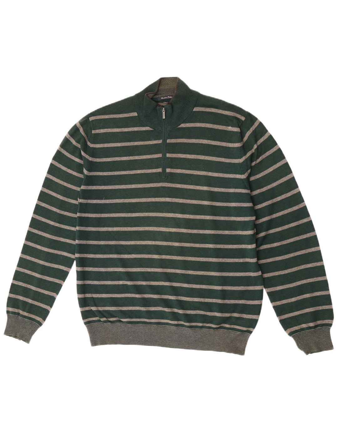 Pulover Massimo Dutti pentru bărbați, cu fermoar și gât, din bumbac cu dungi verzi mari