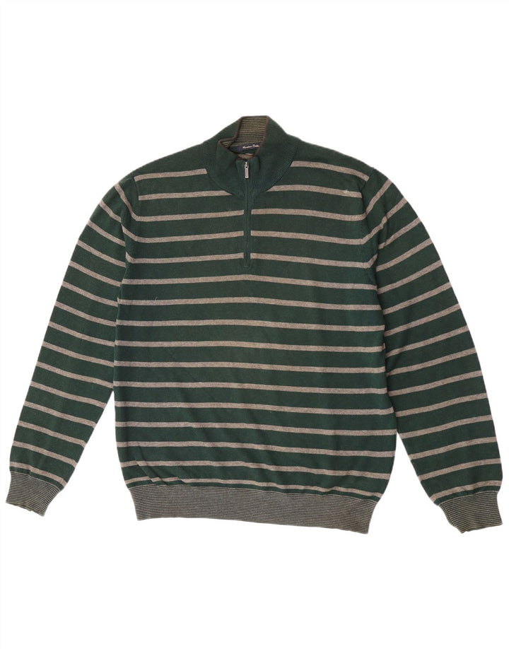 Pulover Massimo Dutti pentru bărbați, cu fermoar și gât, din bumbac cu dungi verzi mari