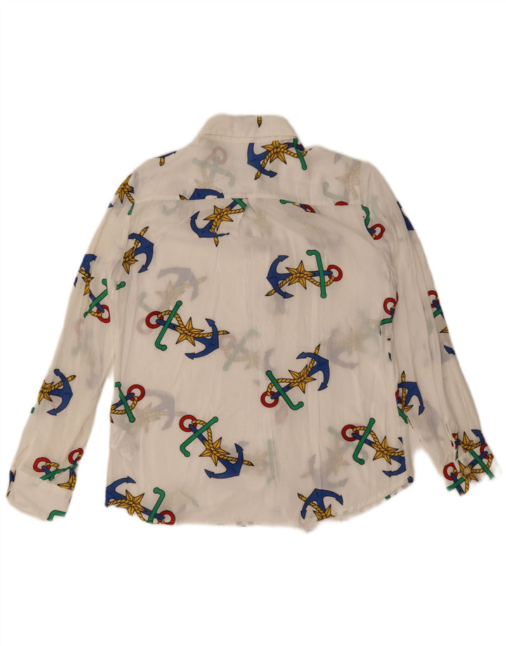 Cămașă Benetton pentru femei cu model abstract UK 16, mare, alb, modal