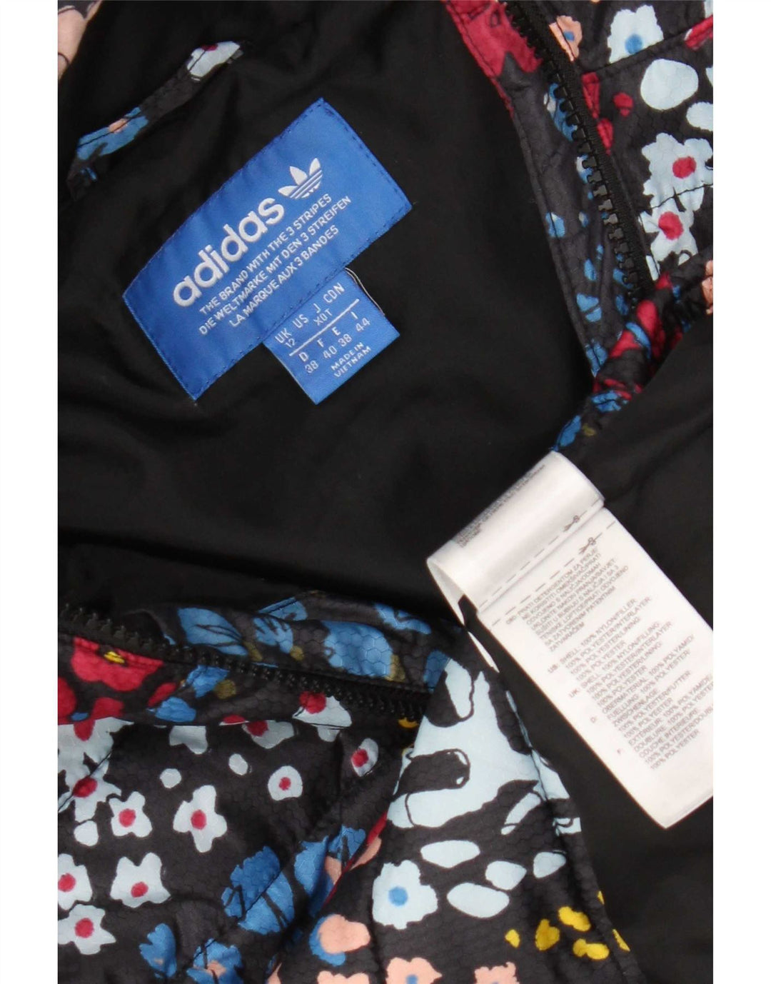 Jachetă căptușită cu glugă Adidas pentru femei UK 12 Medium Multicolor Floral Nylon