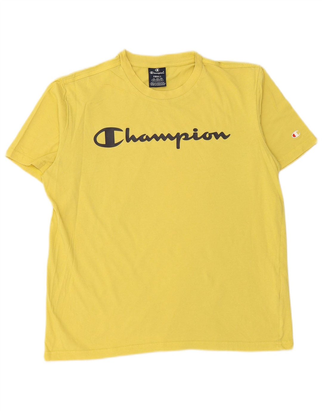 CHAMPION Mens Graphic T-Shirt Top Small Yellow Cotton