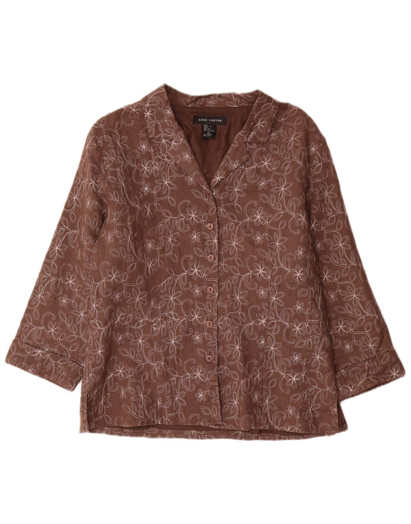 Anne Carson Womens 3/4 Sleeve Blazer Jacket UK 16 Large Brown Floral