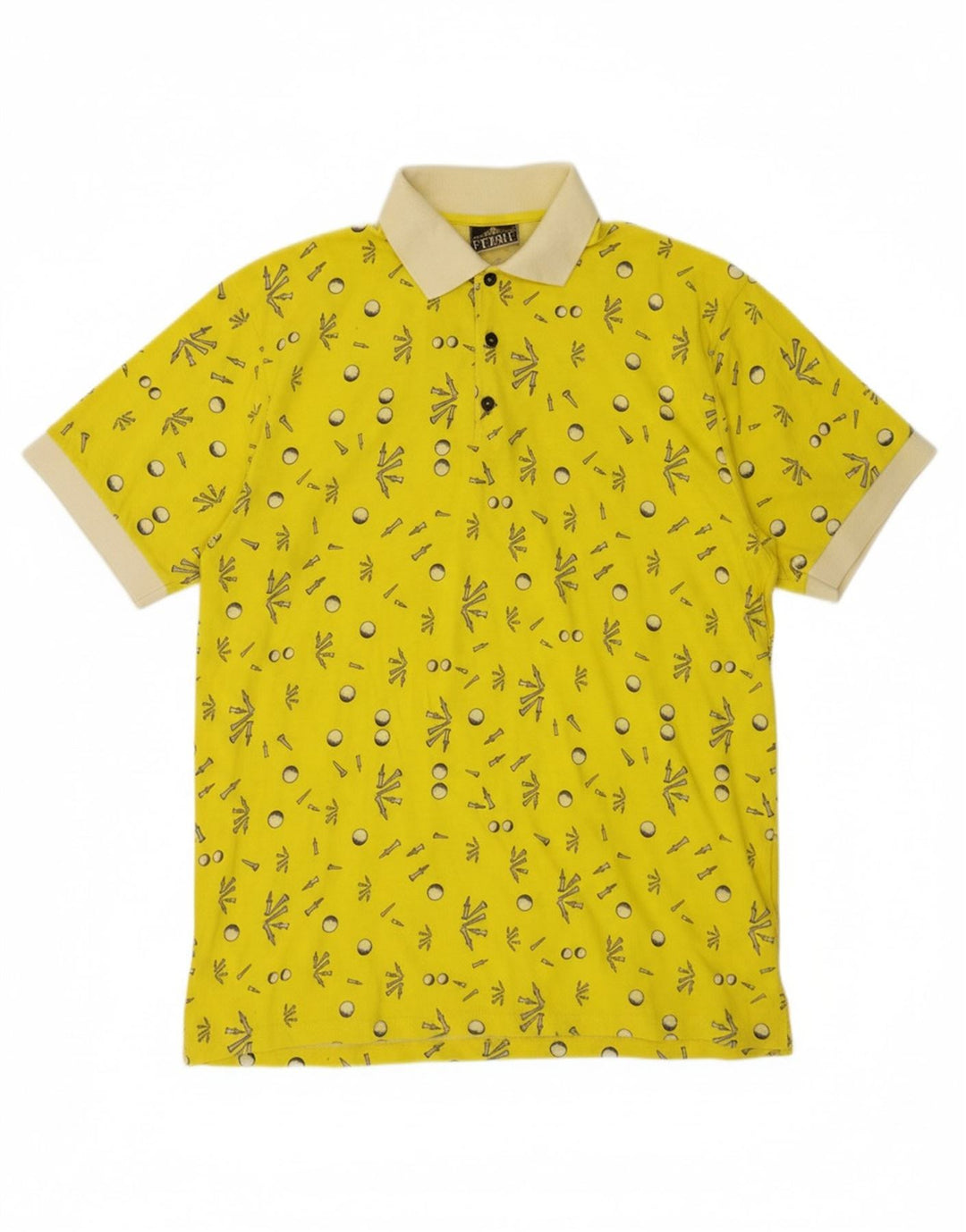 GIANFRANCO FERRE Mens Abstract Pattern Polo Shirt IT 50 Medium Yellow