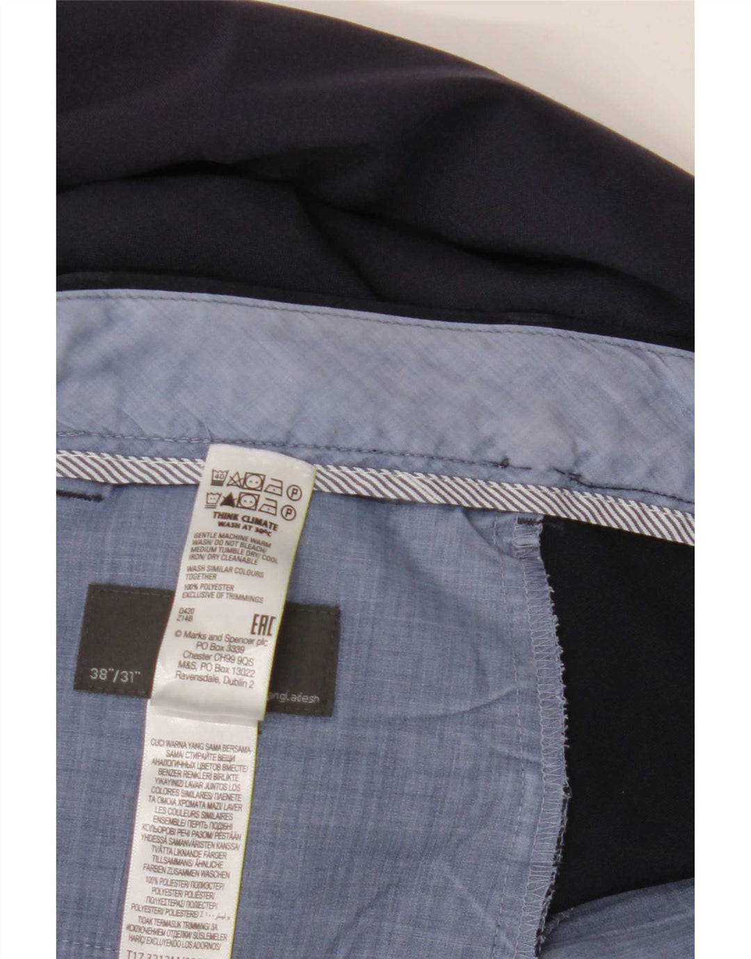 Pantaloni de costum obișnuiți, drepti, pentru bărbați, Marks & Spencer, L38 L31, bleumarin