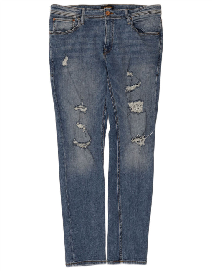 Blugi slim pentru bărbați Jack & Jones Distressed W36 L32 Bumbac albastru