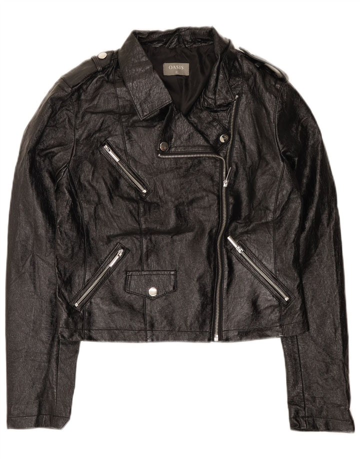 Jachetă motociclist Oasis pentru femei crop din piele artificială UK 12 Poliuretan mediu negru