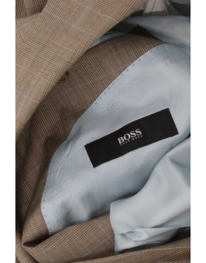 Blazer pentru bărbați Hugo Boss cu 2 nasturi EU 48 Lână virgină carouri maro mediu
