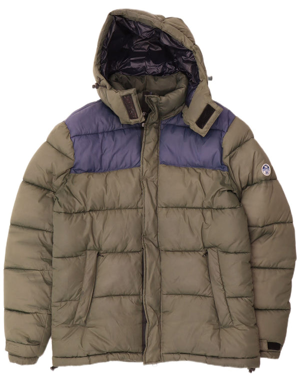Jachetă căptușită cu glugă North Sails pentru bărbați UK 38 Medium Khaki Colorblock