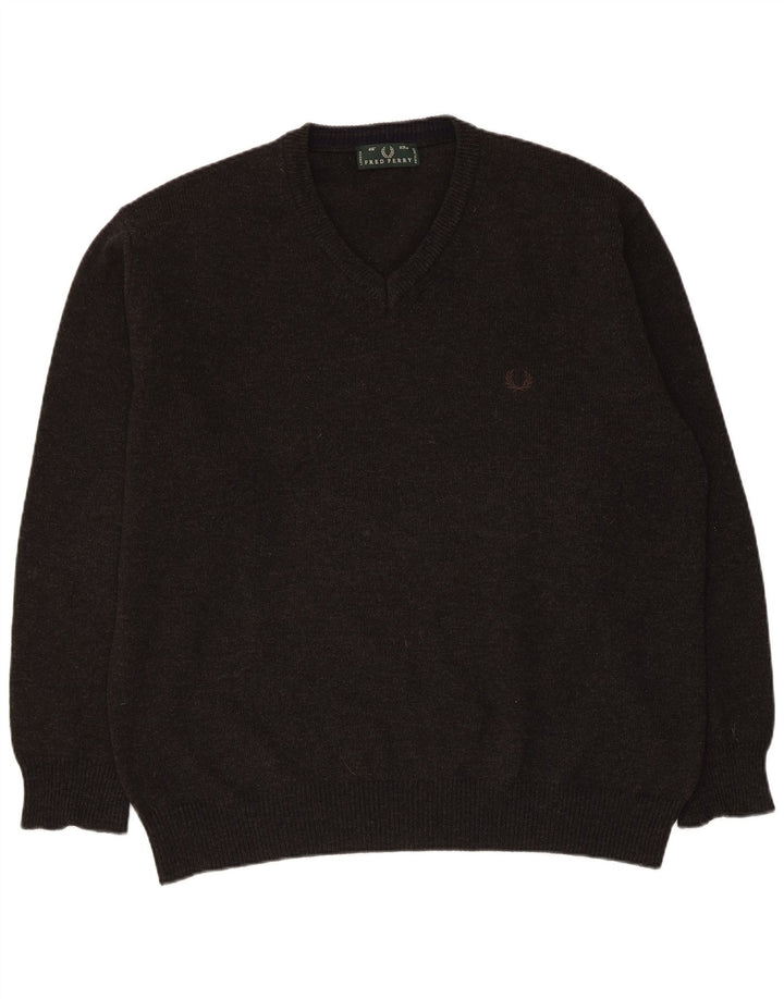 Fred Perry Pulover cu decolteu în V pentru bărbați, lână mare, gri