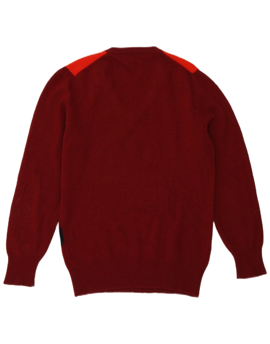 Pulover vintage pentru bărbați cu decolteu în V, mediu burgundă, lână de miel Argyle/Diamond