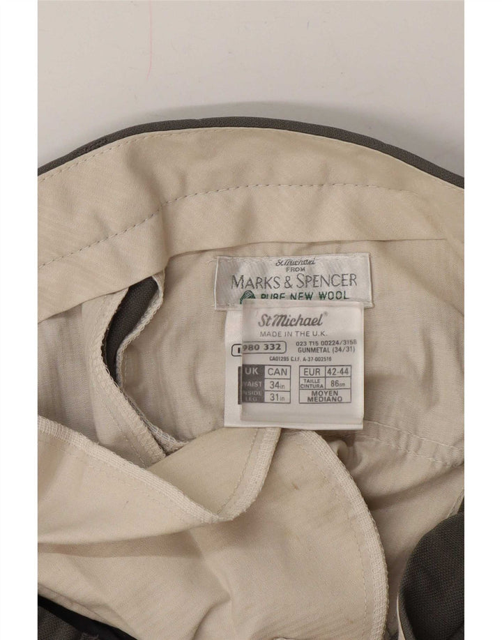 Marks & Spencer Pantaloni de costum pentru bărbați St. Michael Pegged W34 L31 Lână gri