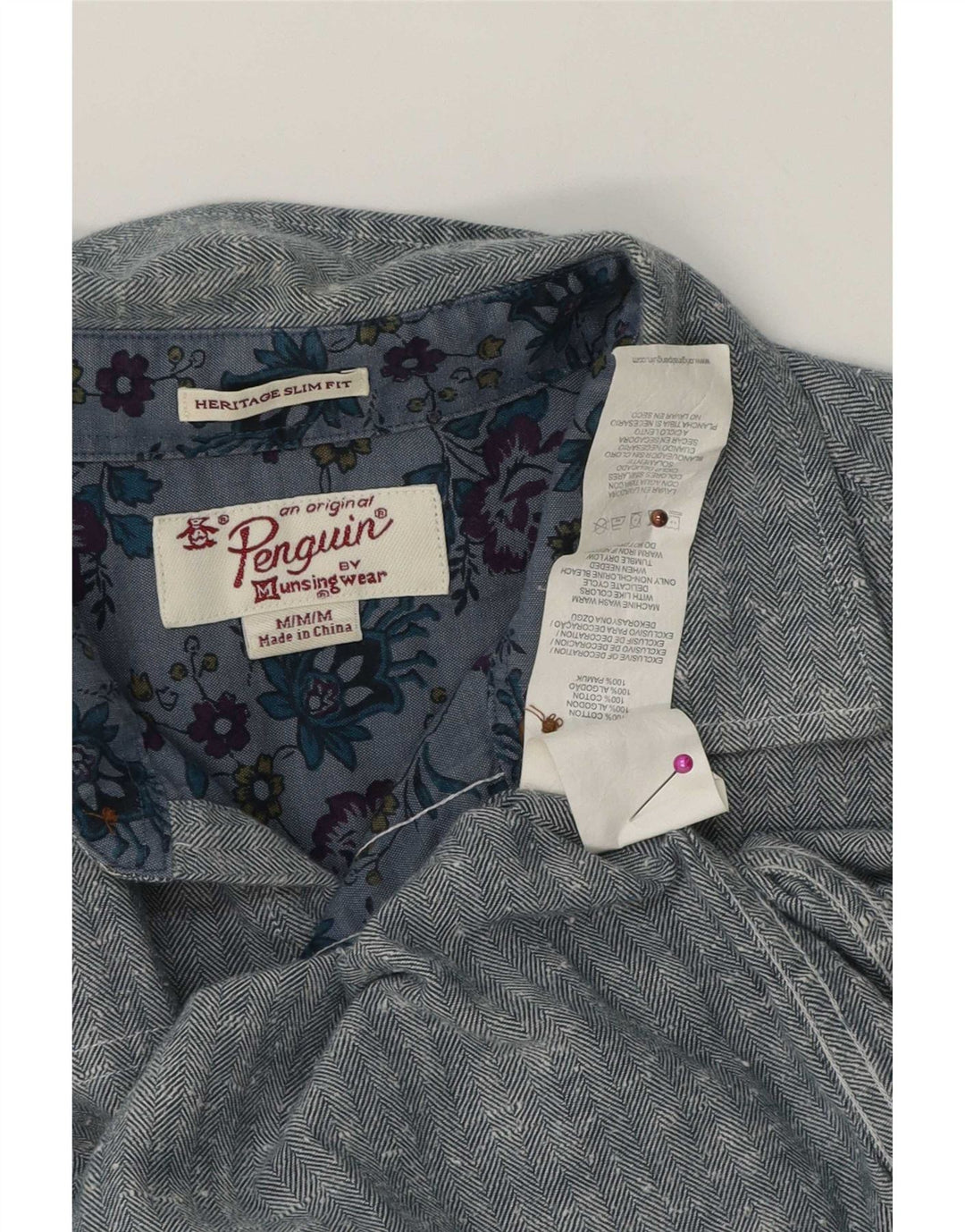 Cămașă pentru bărbați Penguin Heritage Slim Fit, din bumbac, albastru mediu, în spinare