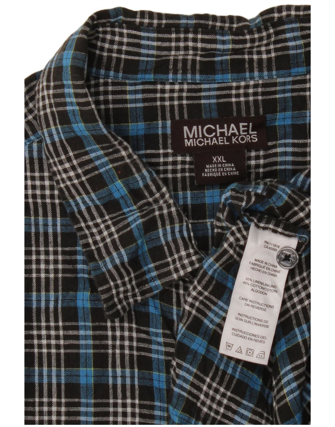 Cămașă cu mânecă scurtă pentru bărbați Michael Kors, 2XL, in carouri albastre