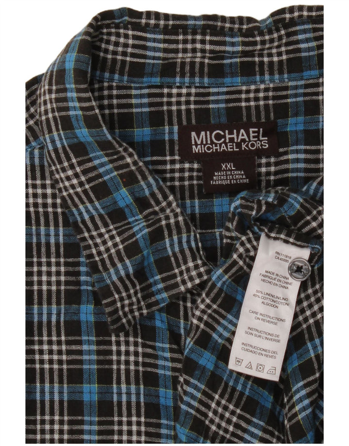 Cămașă cu mânecă scurtă pentru bărbați Michael Kors, 2XL, in carouri albastre