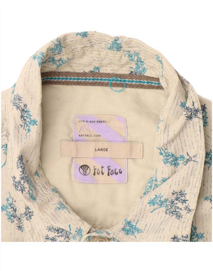 FAT FACE Cămașă cu mânecă scurtă pentru bărbați, mare, albă, cu flori din bumbac