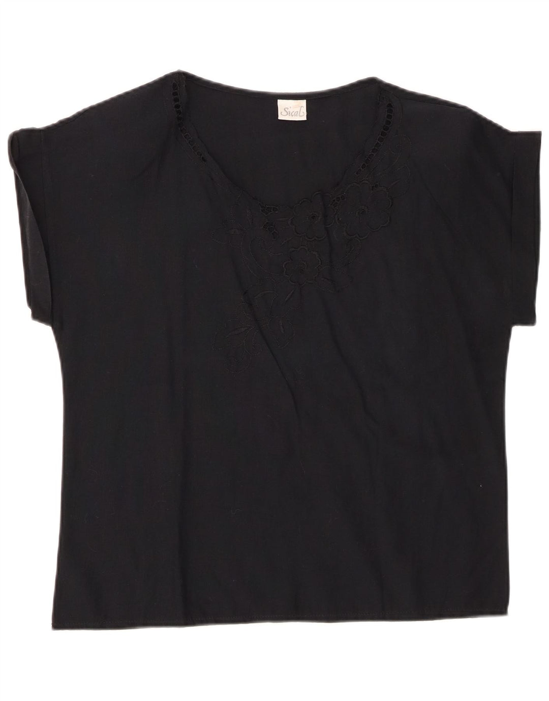 VINTAGE Bluză Femei Top IT 44 Medium Negru Floral Bumbac