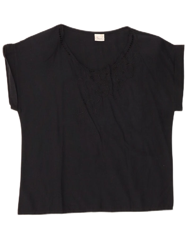 VINTAGE Bluză Femei Top IT 44 Medium Negru Floral Bumbac