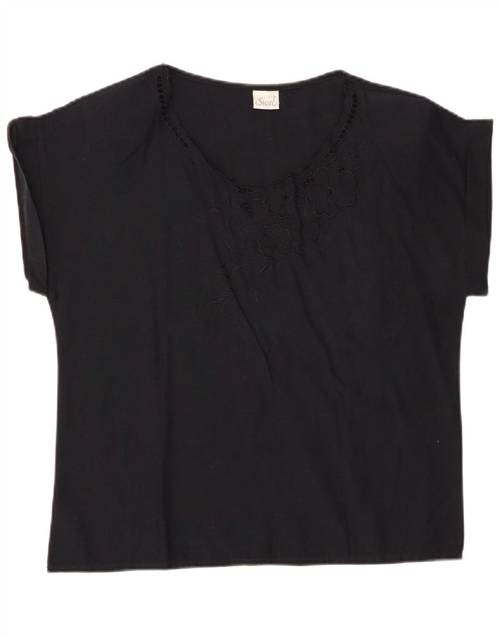 VINTAGE Bluză Femei Top IT 44 Medium Negru Floral Bumbac