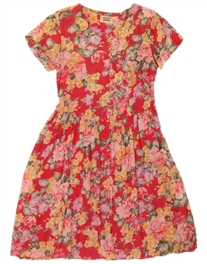 EXPRESS Rochie cămașă cu mâneci scurte pentru femei UK 14 Viscoză florală roșie mare