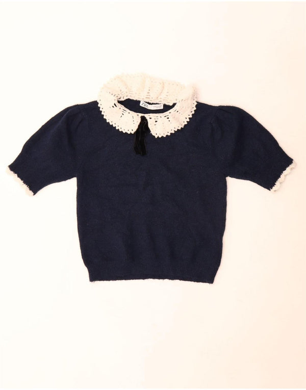 Top Crop tricot pentru femei Zara UK 12 Poliester mediu bleumarin