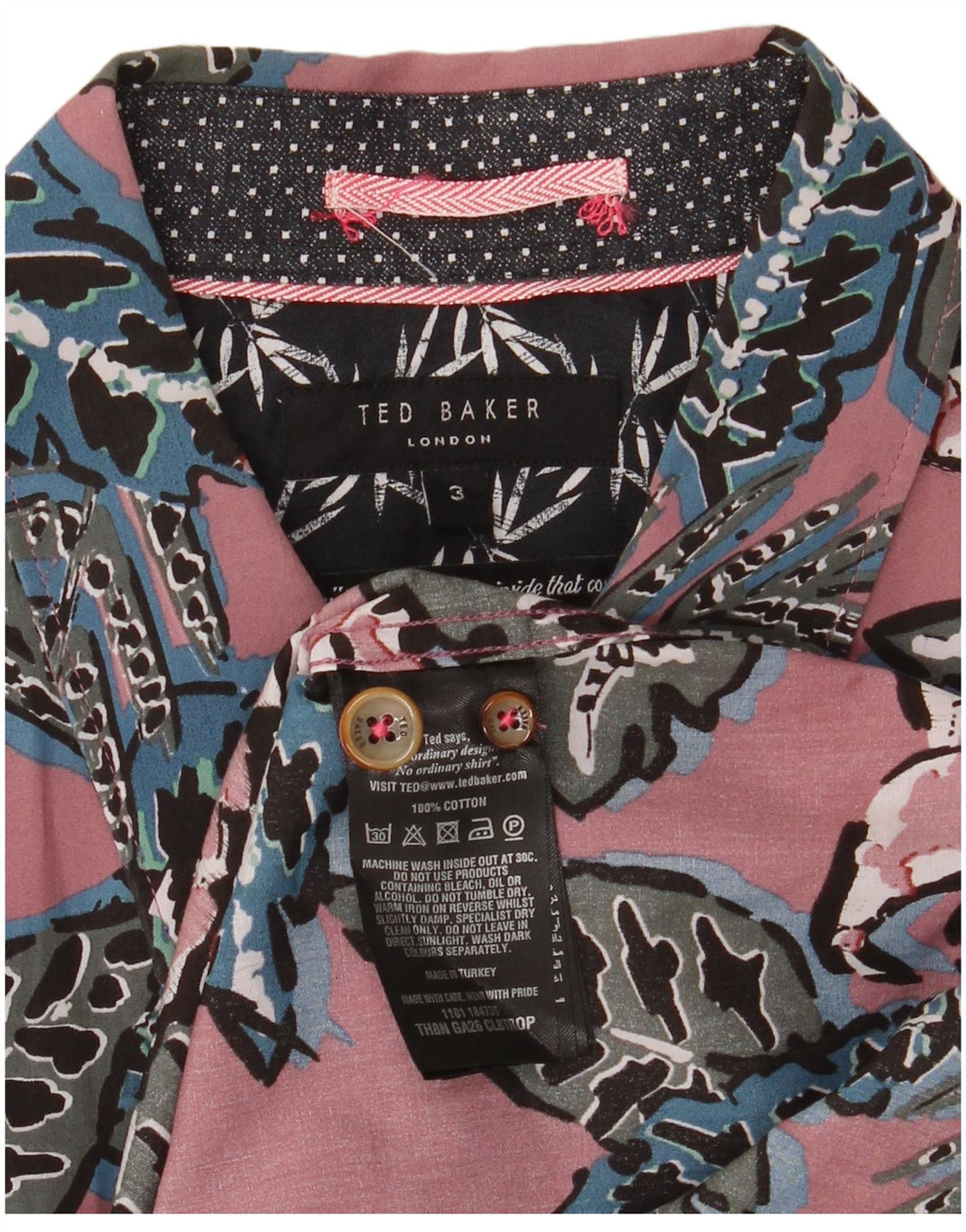 Cămașă cu mânecă scurtă pentru bărbați Ted Baker, mărime 3, bumbac floral, roz mediu