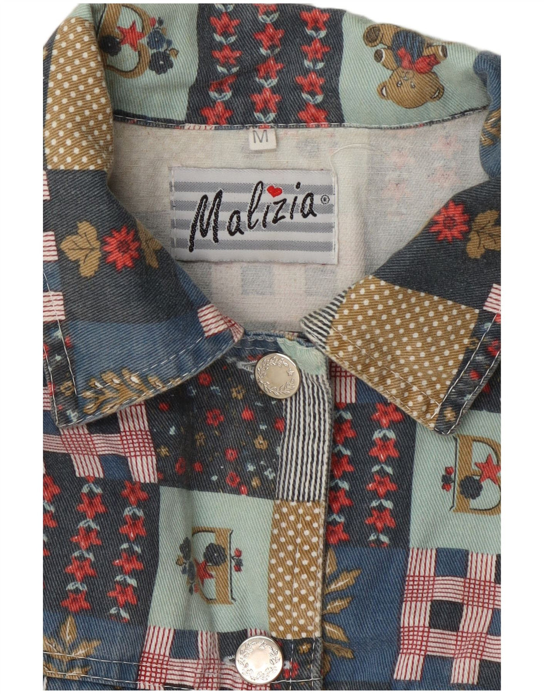 Jachetă vintage pentru femei crop Bomber UK 14 Medium Multicolor Patchwork