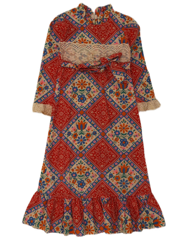 Rochie maxi vintage pentru femei cu maneci 3/4 UK 4 XS multicolore florale