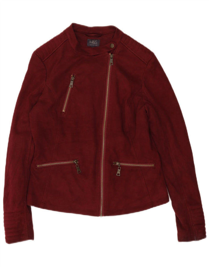 Geacă motociclist pentru femei Marks & Spencer UK 10 mic, din poliester burgundă