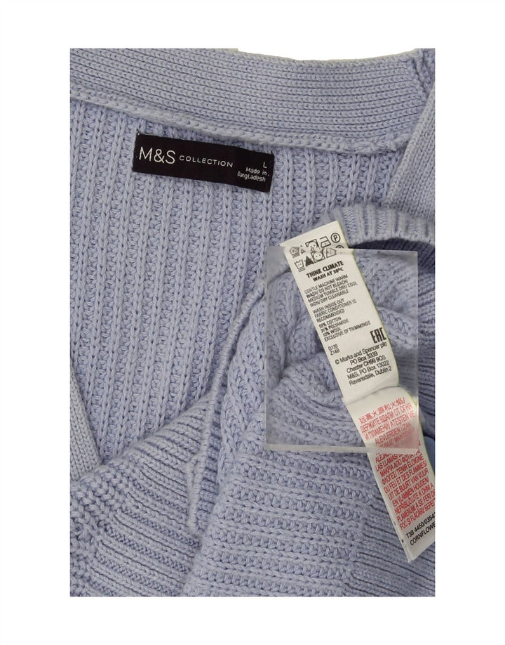 MARKS & SPENCER Womens Cardigan Sweater UK 16 Large Blue Cotton Vintage Marks & Spencer and Second-Hand Marks & Spencer from Messina Hembry 