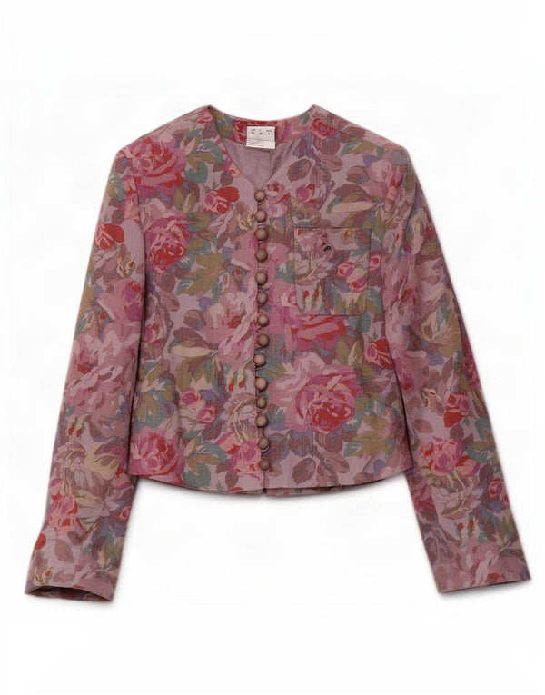 Oui Set Jachetă Blazer Femei UK 10 Mic Violet Floral Acetat